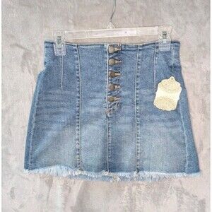 Altered State Denim Mini Skirt Womens Size Small Raw Hem Medium Wash